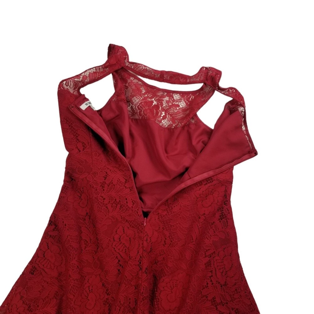 BB Dakota Red Fit & Flare Mini Dress Crew Neck Lace Open Back Women's Size 6 - Picture 11 of 16